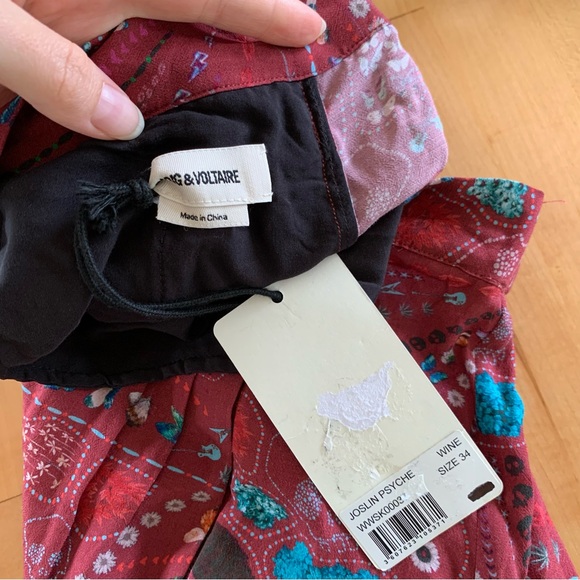 Zadig & Voltaire Joslin Psyche Skirt Lace Trim Artsy Print Midi Slip Size 34 XS - Picture 5 of 7